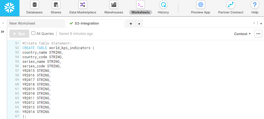 Snowflake Create Table