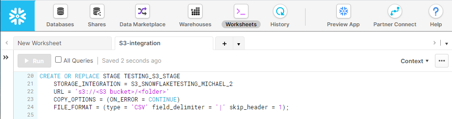 Snowflake Stage Creation